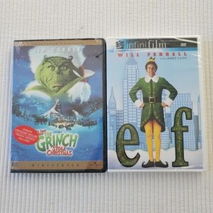 2 Christmas DVD's New Elf Will Farrell The Grinch Who Stole Christmas Jim Carry